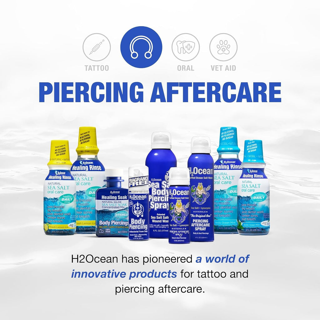 H2Ocean Piercing Aftercare Spray – Sea Salt Healing for Piercings, 1.5 oz (Pack of 2)