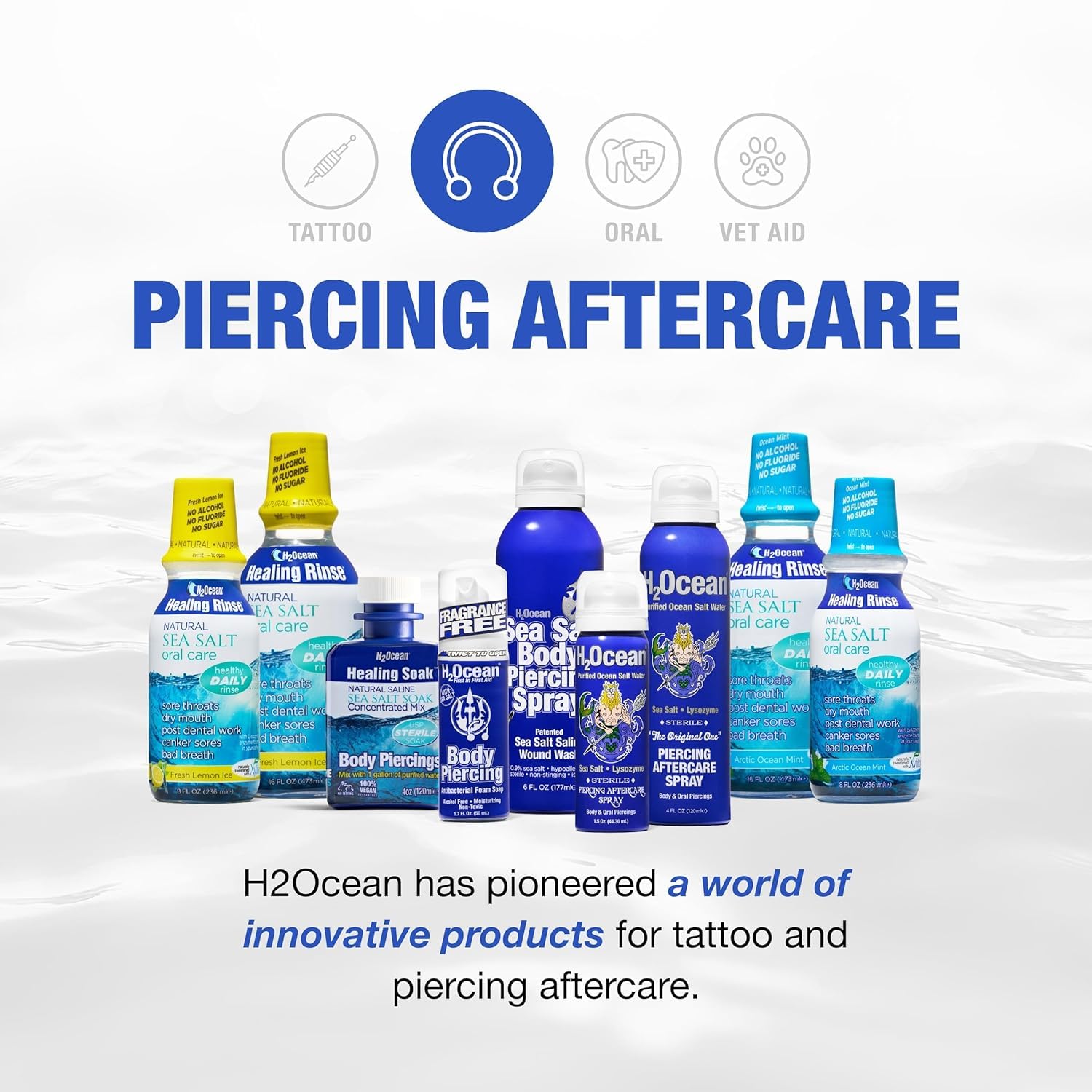 H2Ocean Piercing Aftercare Spray – Sea Salt Healing for Piercings, 1.5 oz (Pack of 2)