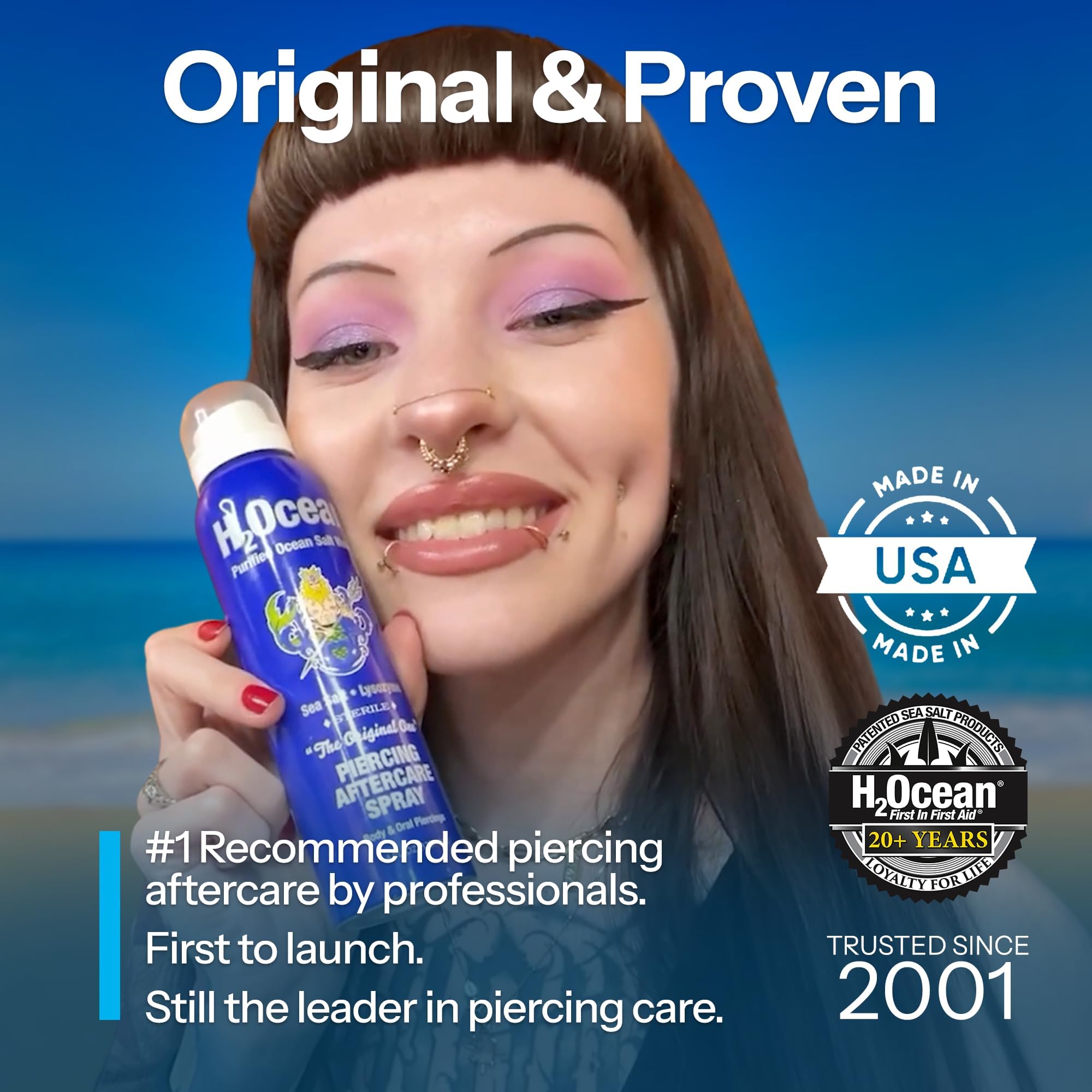 H2Ocean Piercing Aftercare Spray & Keloid Bump Removal – Sea Salt Spray for Piercings (4oz, Pack of 3)