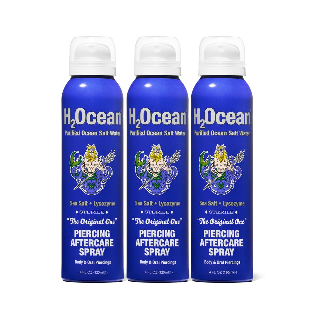 H2Ocean Piercing Aftercare Spray & Keloid Bump Removal – Sea Salt Spray for Piercings (4oz, Pack of 3)