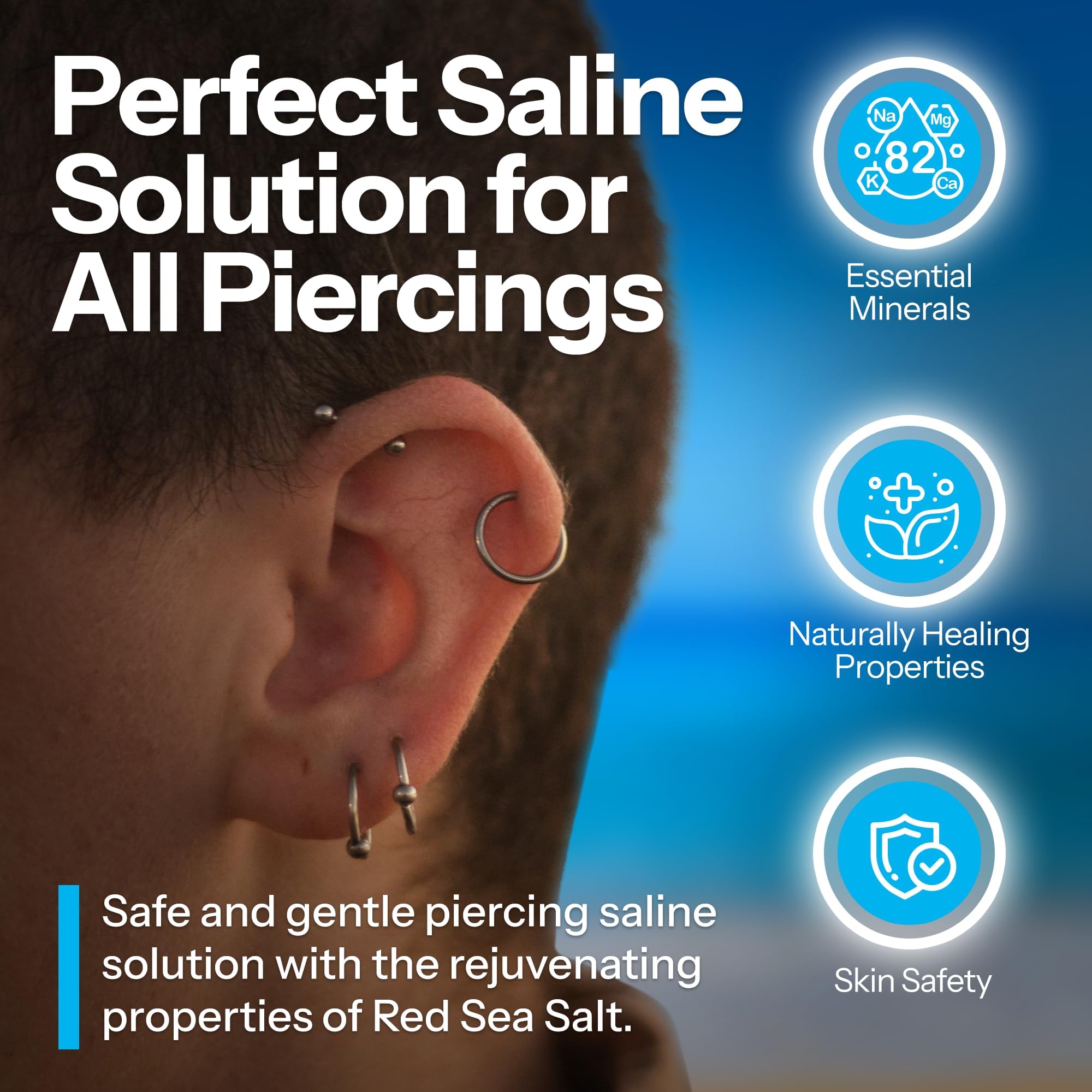 H2Ocean Piercing Aftercare Spray & Keloid Bump Removal – Sea Salt Spray for Piercings (4oz, Pack of 3)