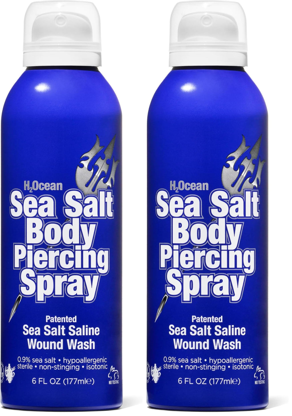 H2Ocean Sea Salt Body Piercing Spray – Vegan, All-Natural Saline Aftercare (6 oz x 2)