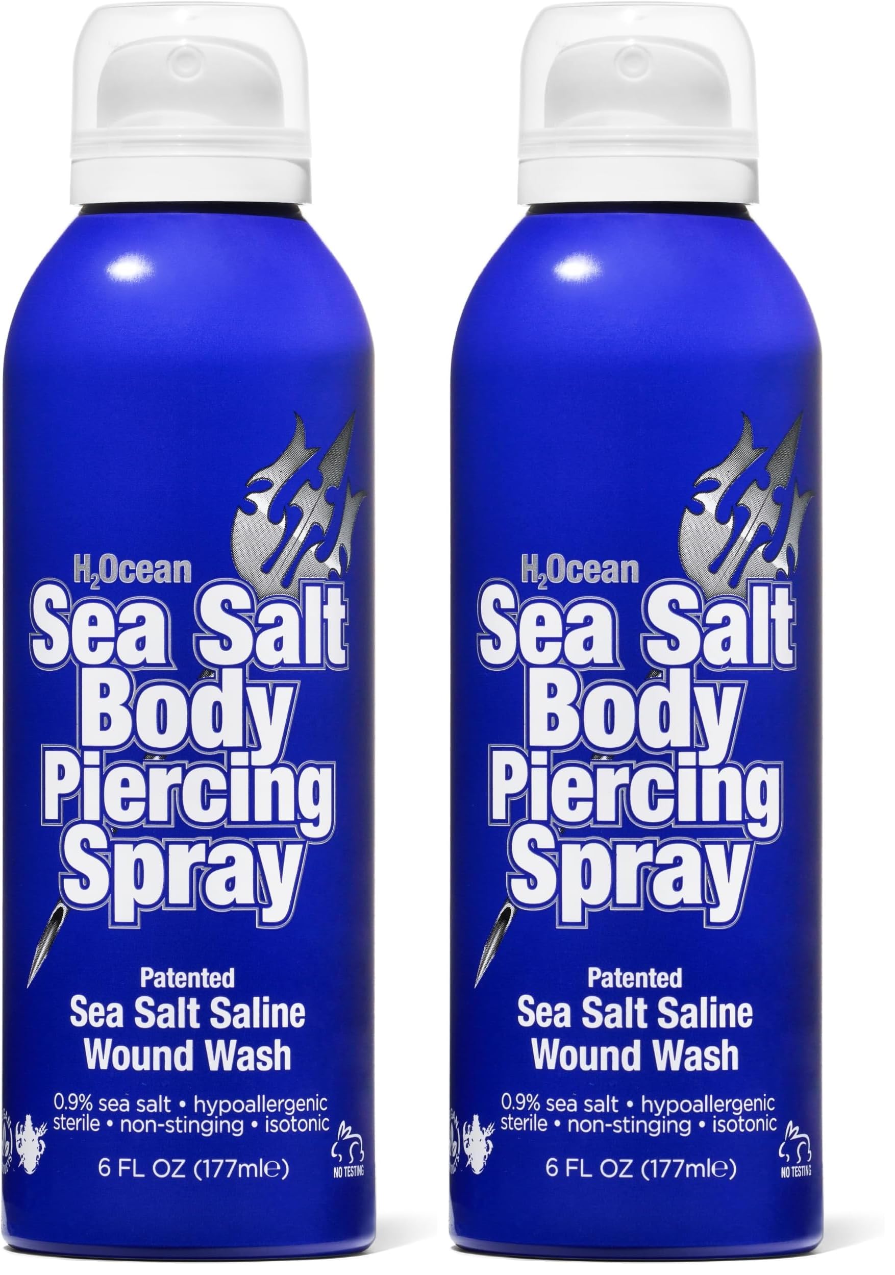 H2Ocean Sea Salt Body Piercing Spray – Vegan, All-Natural Saline Aftercare (6 oz x 2)