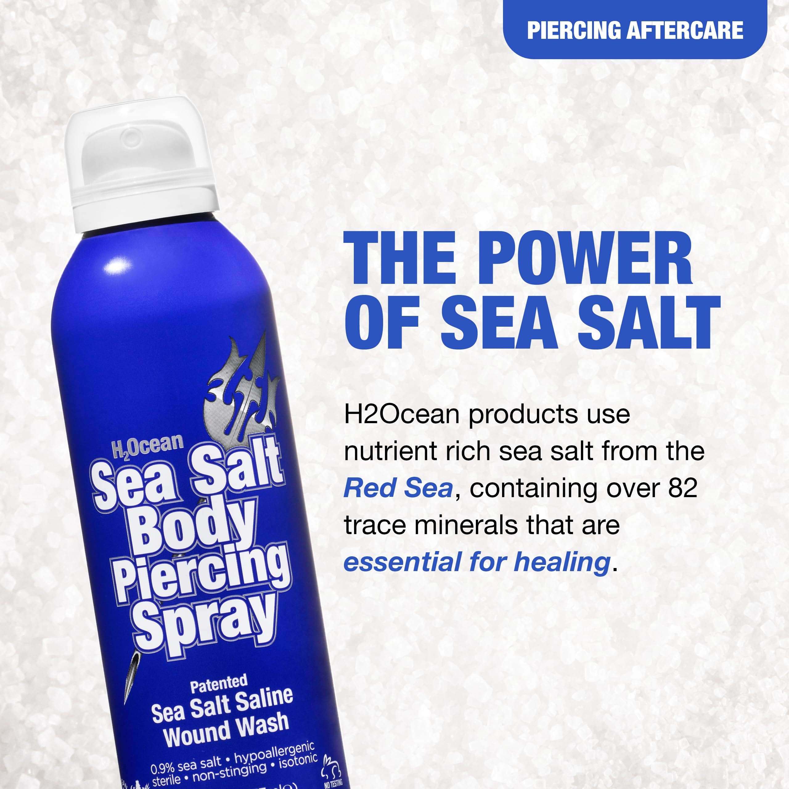 H2Ocean Sea Salt Body Piercing Spray – Vegan, All-Natural Saline Aftercare (6 oz x 2)