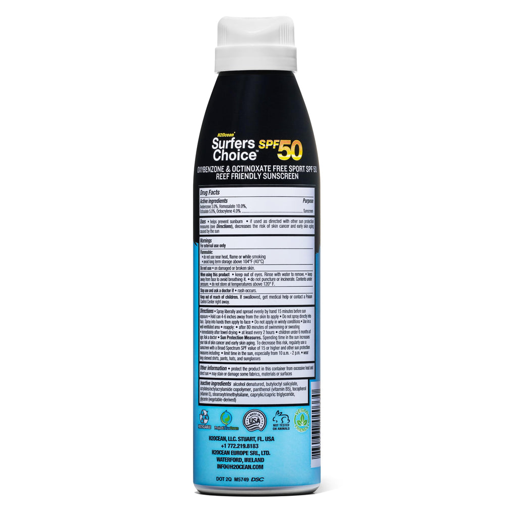 H2Ocean Surfers Choice SPF 50 Spray – Tattoo Aftercare & Quick-Dry UV Protection (6 oz)