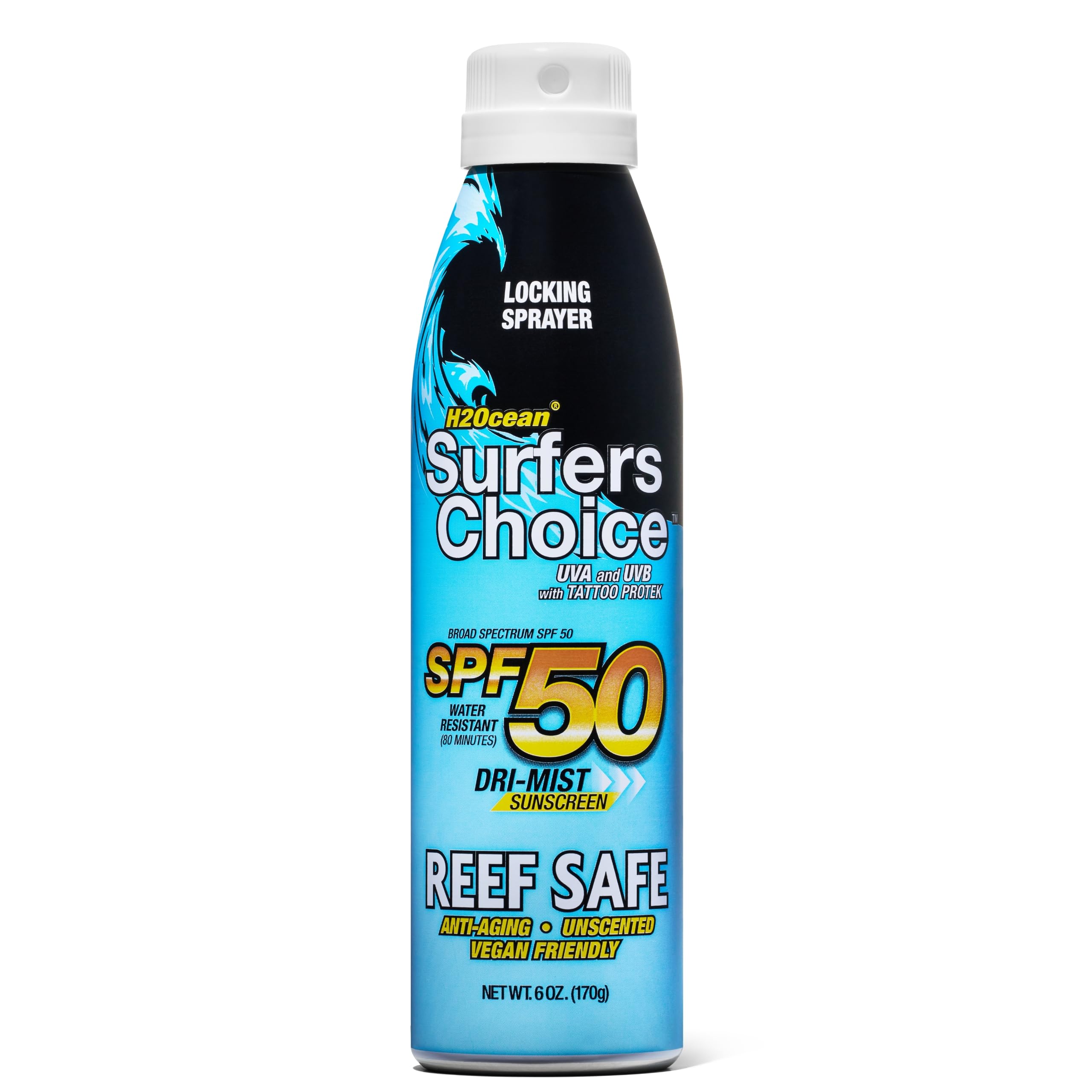 H2Ocean Surfers Choice SPF 50 Spray – Tattoo Aftercare & Quick-Dry UV Protection (6 oz)