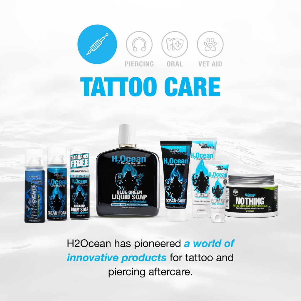 H2Ocean Ultimate Tattoo Aftercare Kit — 3-Step Water-Based Regimen (Soap, Cream, Foam)