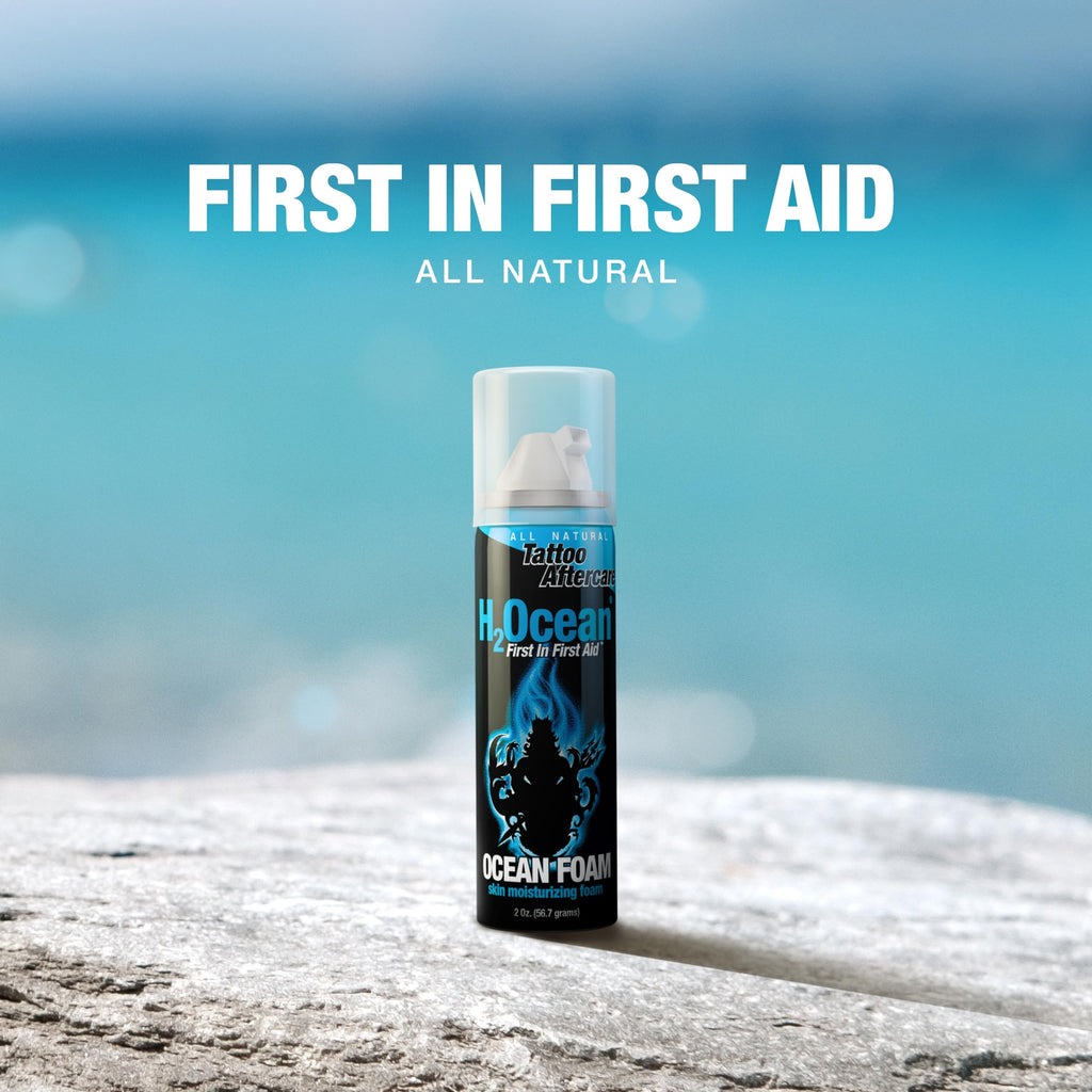 H2Ocean Ocean Foam Tattoo Aftercare – Water-Based Ink Sealer & Skin Moisturizer, 2oz