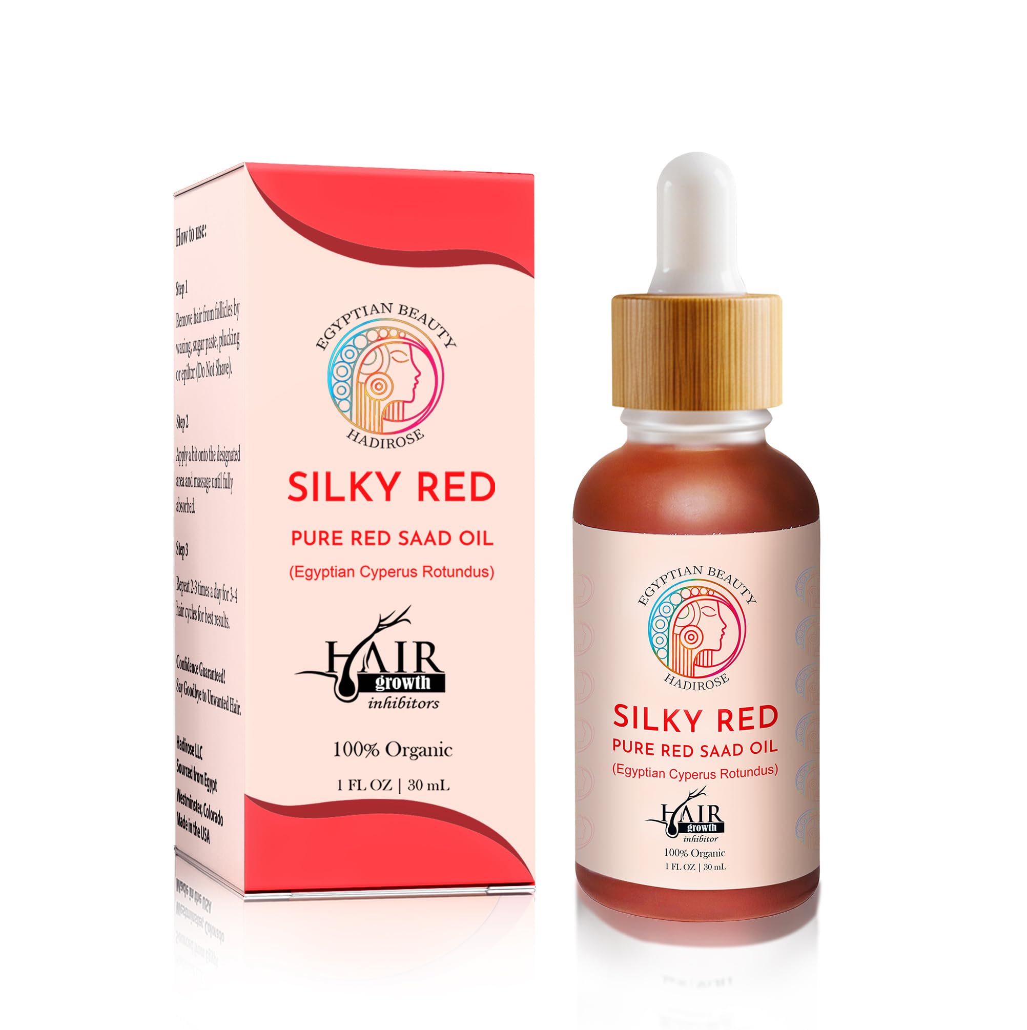 Hadirose 100% Egyptian Cyperus Rotundus Red Saad Oil – All Natural Hair Removal Oil | Made in USA