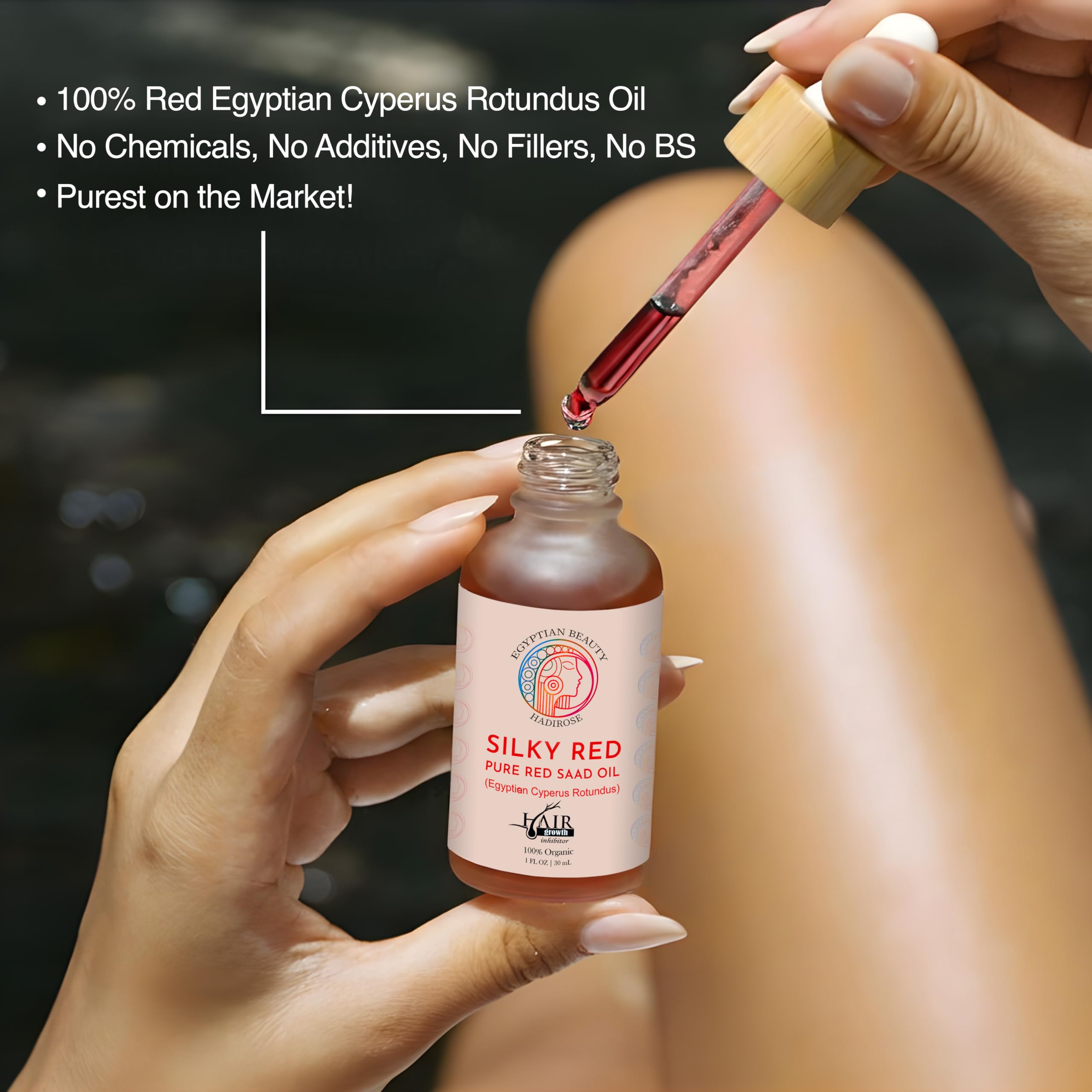 Hadirose 100% Egyptian Cyperus Rotundus Red Saad Oil – All Natural Hair Removal Oil | Made in USA