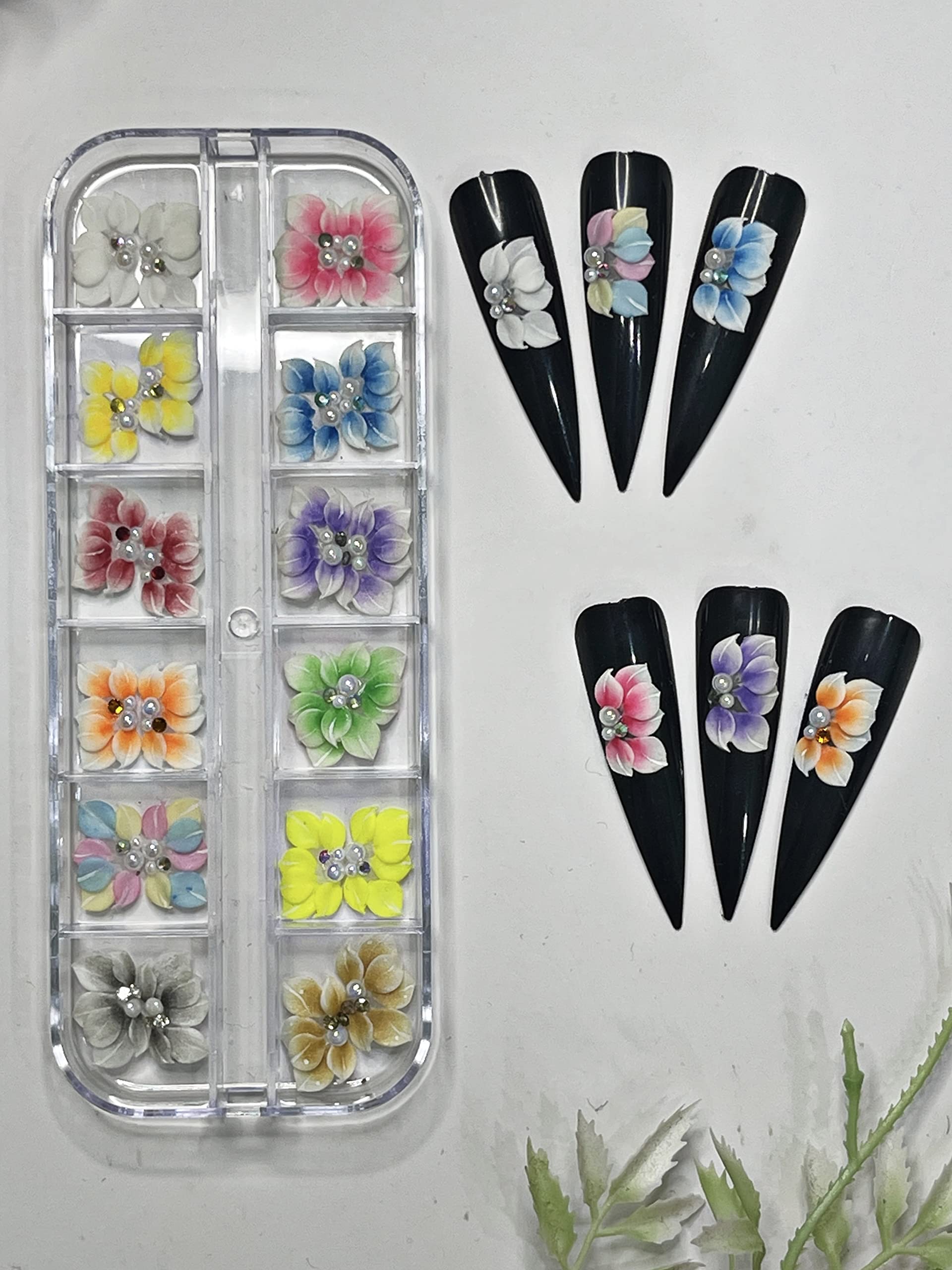 HaFLoNa 3D Ruby Glow Acrylic Flower Charms – Short & Medium Nails | 24Pcs Set
