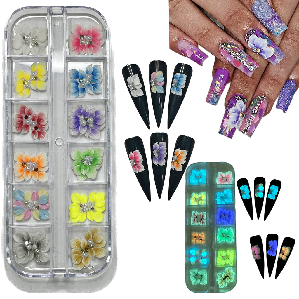 HaFLoNa 3D Ruby Glow Acrylic Flower Charms – Short & Medium Nails | 24Pcs Set