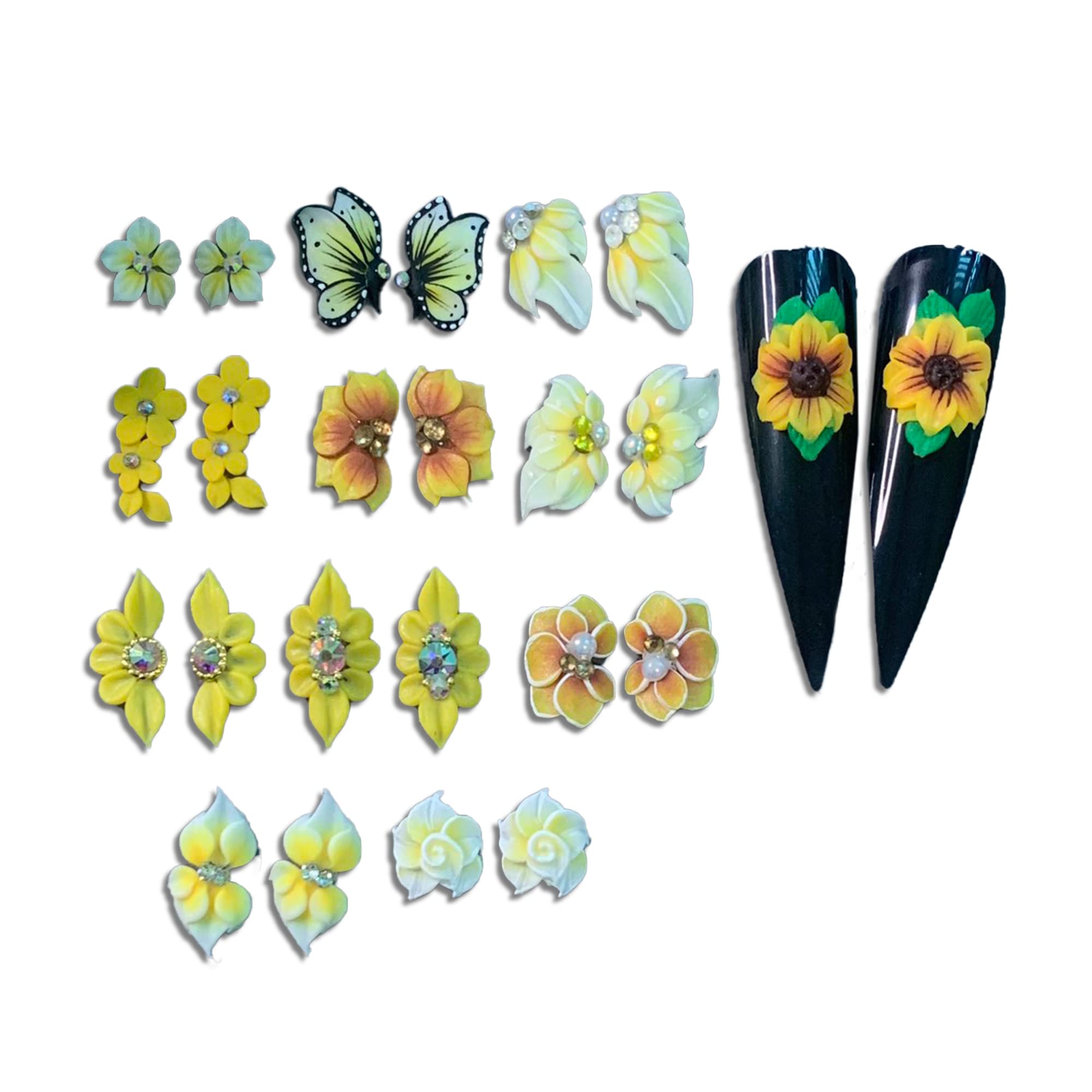 HaFLoNa Set: 3D Yellow Flower Nail Art Charms – 24pcs Acrylic Flowers