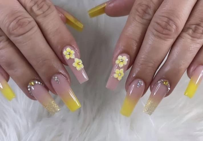 HaFLoNa Set: 3D Yellow Flower Nail Art Charms – 24pcs Acrylic Flowers