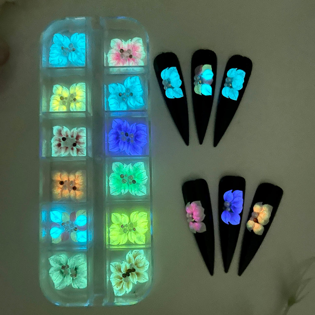 HaFLoNa 3D Ruby Glow Acrylic Flower Charms – Short & Medium Nails | 24Pcs Set