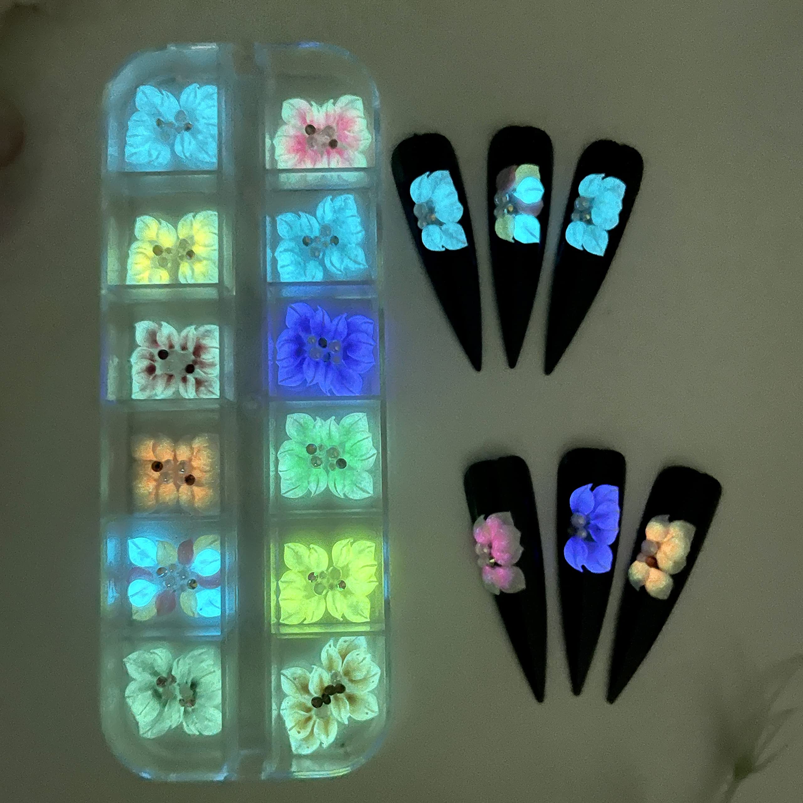 HaFLoNa 3D Ruby Glow Acrylic Flower Charms – Short & Medium Nails | 24Pcs Set