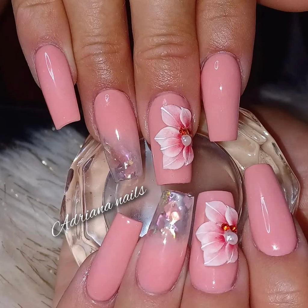 HaFLoNa 3D Ruby Glow Acrylic Flower Charms – Short & Medium Nails | 24Pcs Set