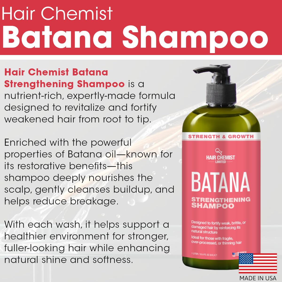 Hair Chemist Batana Strengthening Shampoo & Conditioner 33.8 oz Set | Batana Oil Hair Strength & Thickness