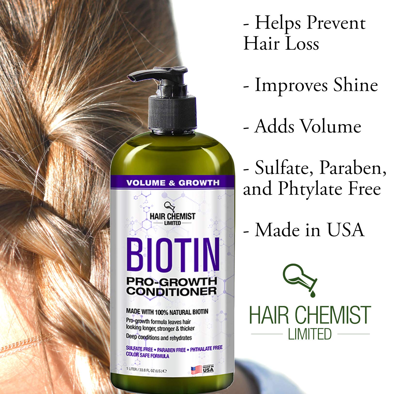 Hair Chemist Pro-Growth Shampoo & Conditioner Set with Biotin — 33.8 oz Each | Sulfate-Free & Color-Safe