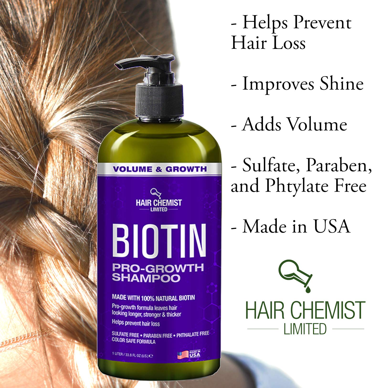 Hair Chemist Biotin Pro-Growth Shampoo 33.8 oz – Strengthen, Thicken & Support Hair Growth