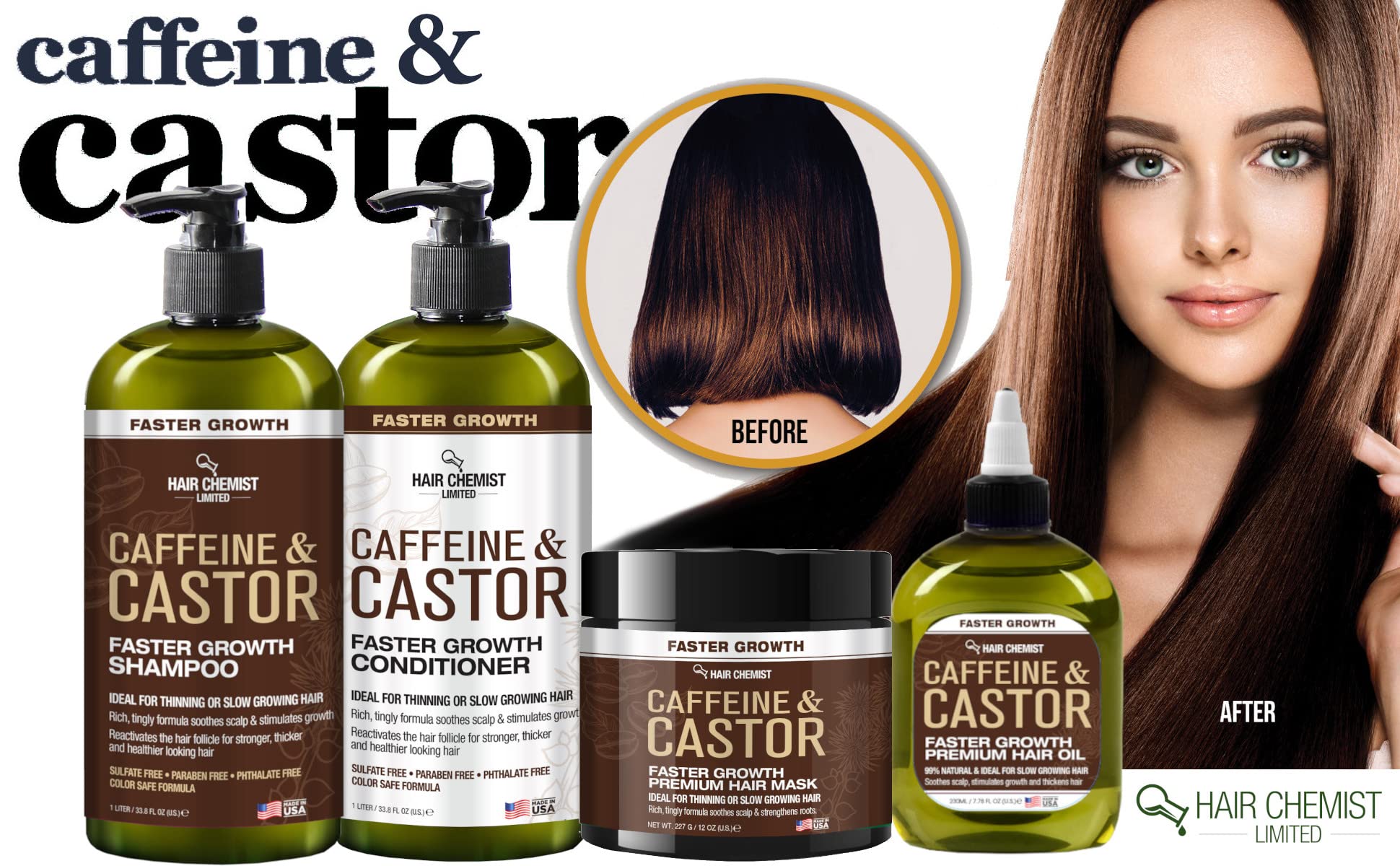 Hair Chemist Caffeine & Castor Faster Growth Conditioner 33.8 oz | Hydrating Hair Conditioner