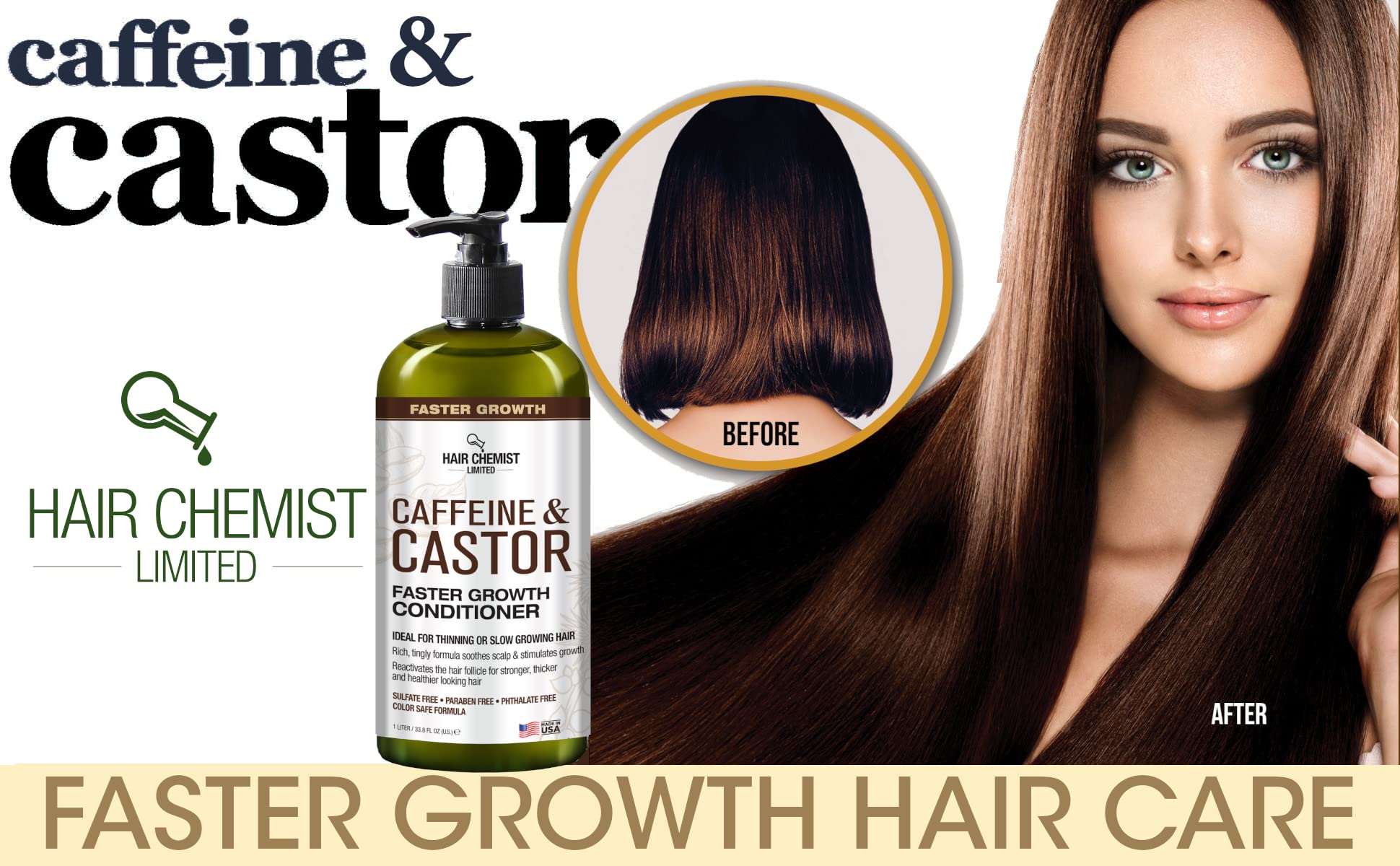 Hair Chemist Caffeine & Castor Faster Growth Conditioner 33.8 oz | Hydrating Hair Conditioner