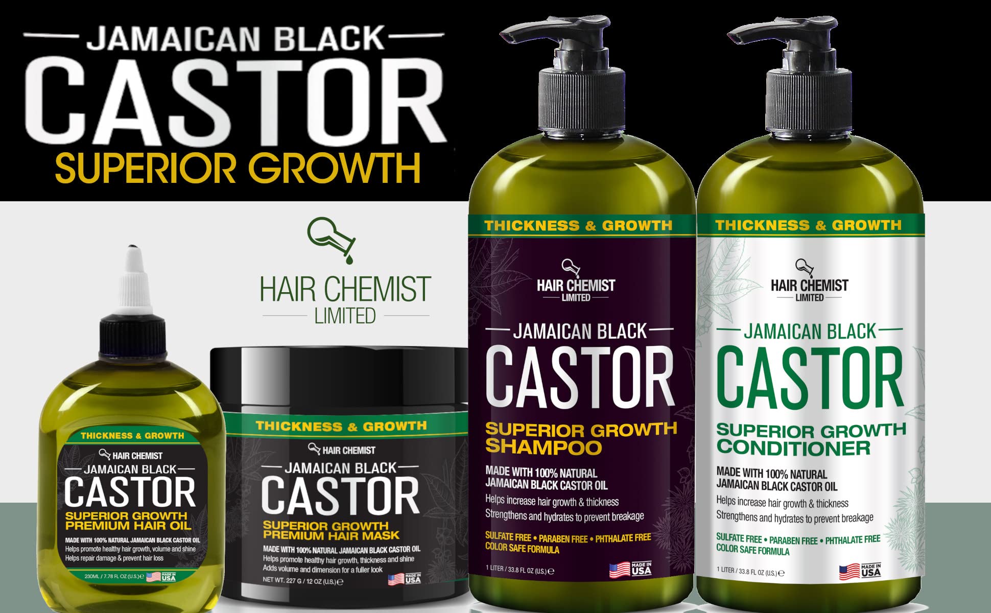 Hair Chemist Superior Growth Jamaican Black Castor Shampoo & Conditioner 33.8oz – 2-Piece Set