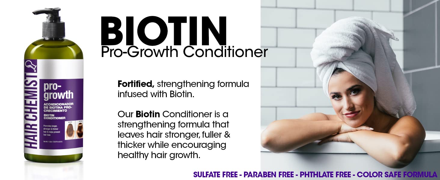 Hair Chemist Pro-Growth Shampoo & Conditioner Set with Biotin — 33.8 oz Each | Sulfate-Free & Color-Safe