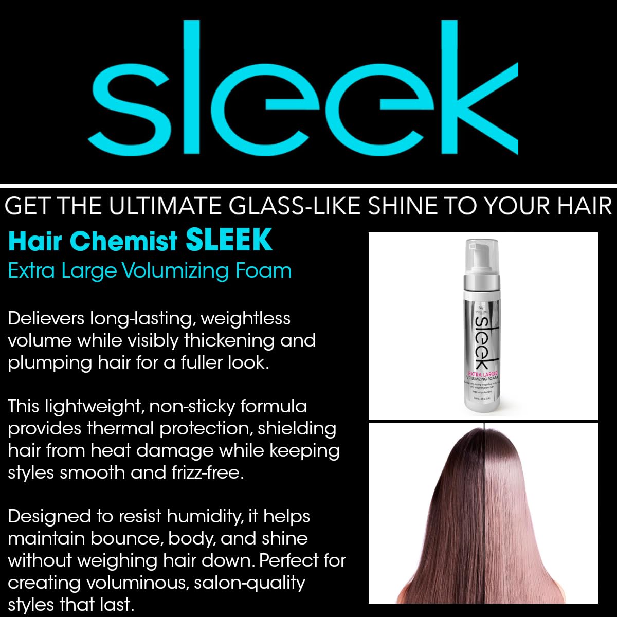 Hair Chemist SLEEK Volumizing Foam 8oz – Extra Large Volume & Heat Protection