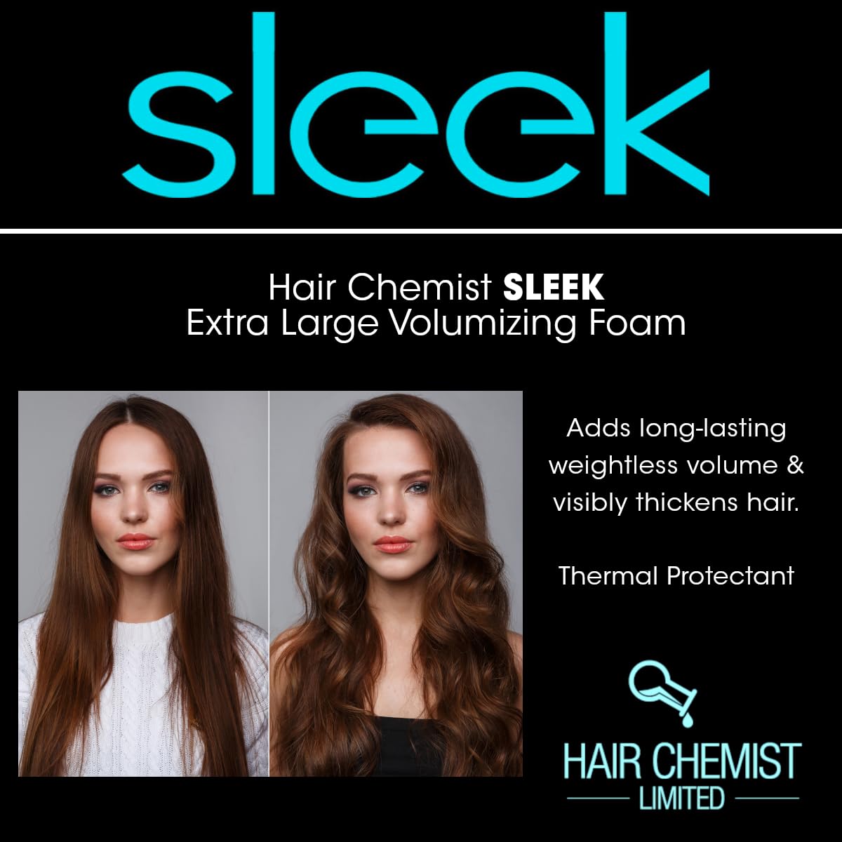 Hair Chemist SLEEK Volumizing Foam 8oz – Extra Large Volume & Heat Protection