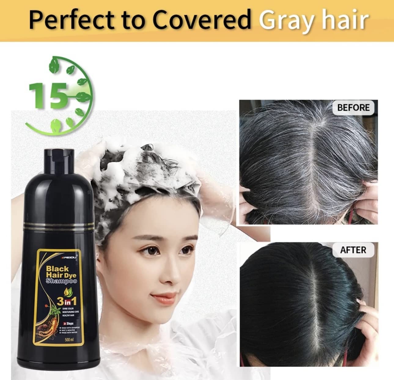 Hair Dye Color Shampoo – 7 Colors, 500mL (Black, Dark Brown, Chestnut Brown, Coffee, Dark Wine Red, Wine Red, Purple)