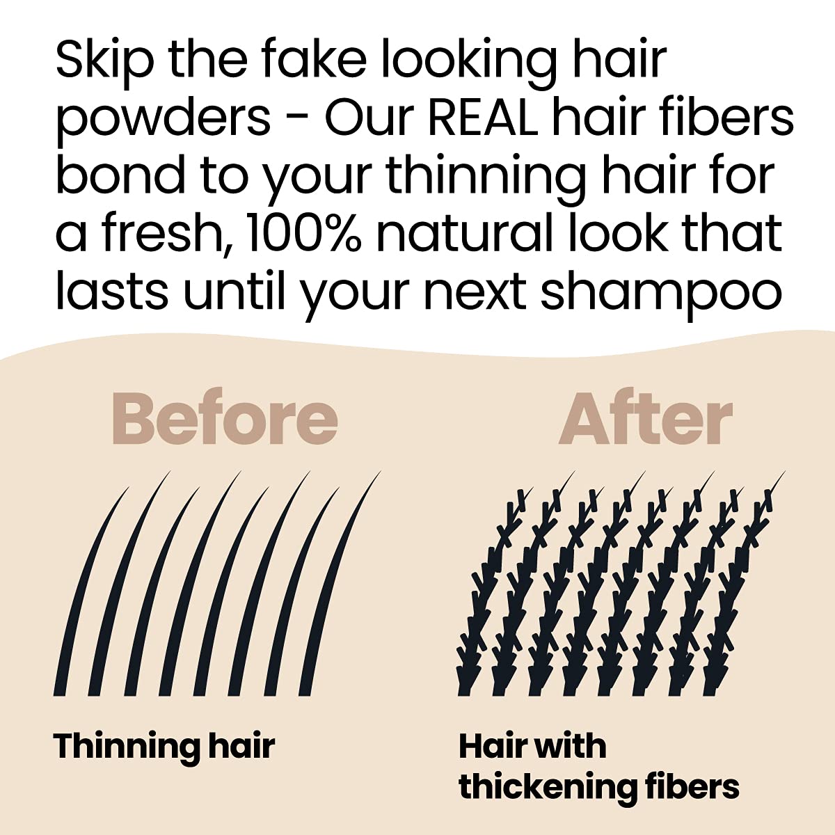 Hair Illusion Black Real Hair Fibers – 2-Pack (38g Each) for Thinning Hair – Natural, Non-Synthetic Coverage