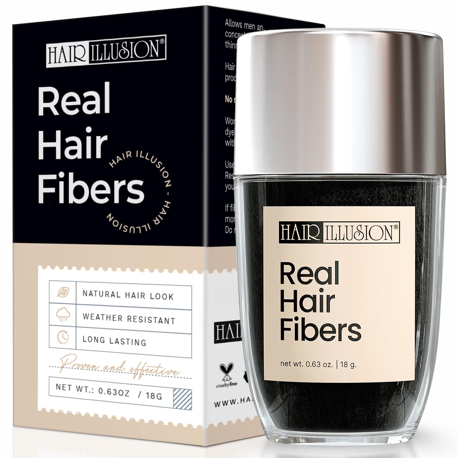 Hair Illusion Black Real Hair Fibers for Thinning Hair – 18g