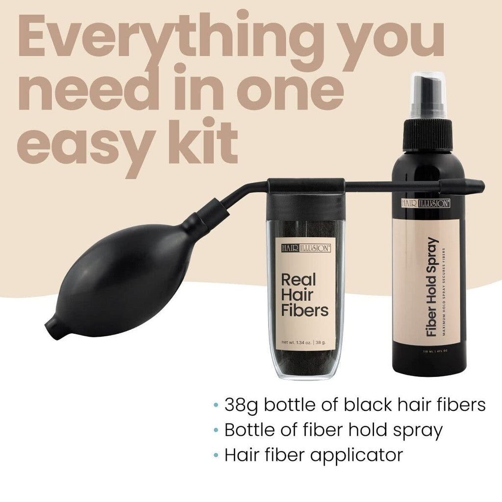 Hair Illusion Combo Kit – Hold Spray, 38g Hair Fibers, Applicator & Hairline Optimizer (Brown)