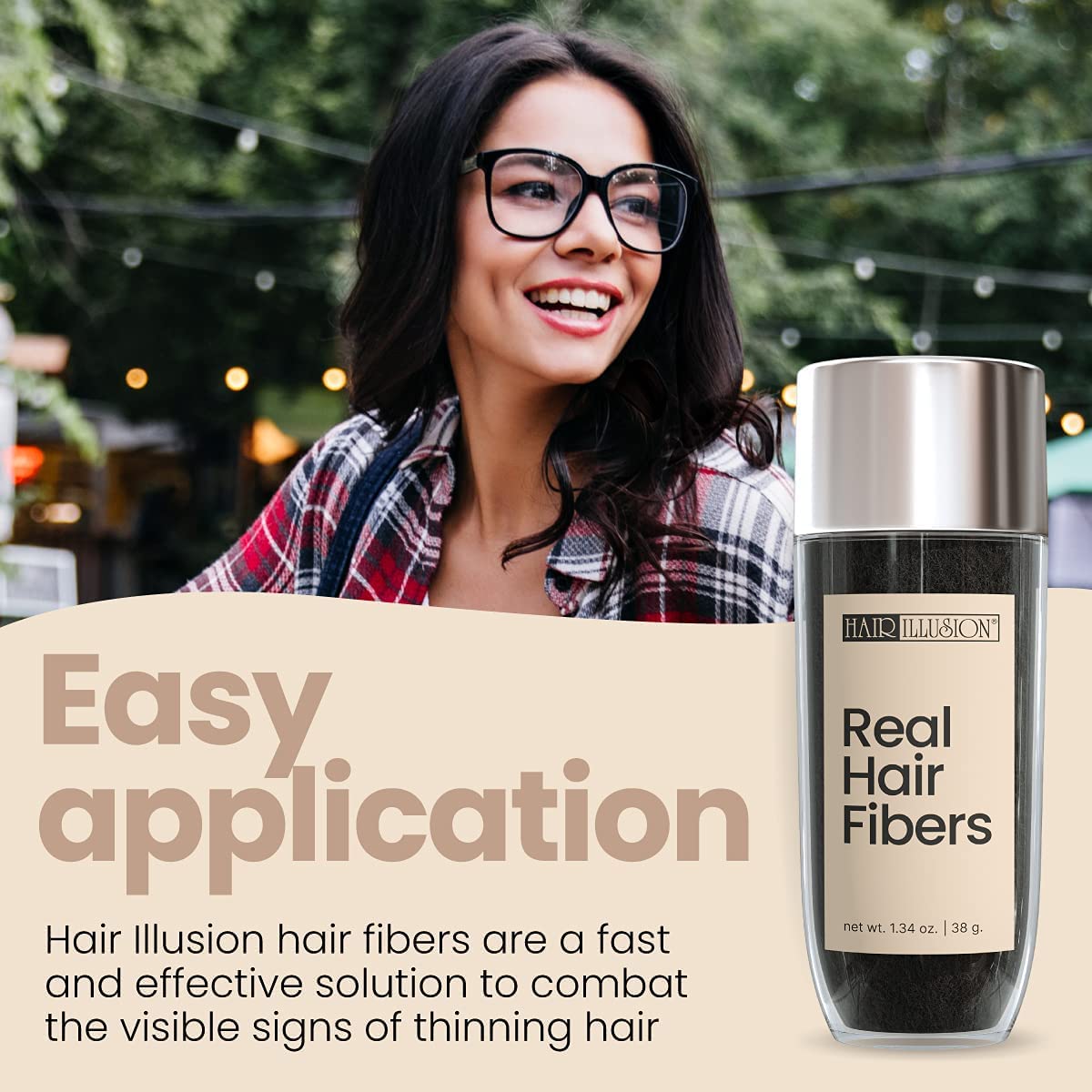 Hair Illusion Black Real Hair Fibers – 2-Pack (38g Each) for Thinning Hair – Natural, Non-Synthetic Coverage