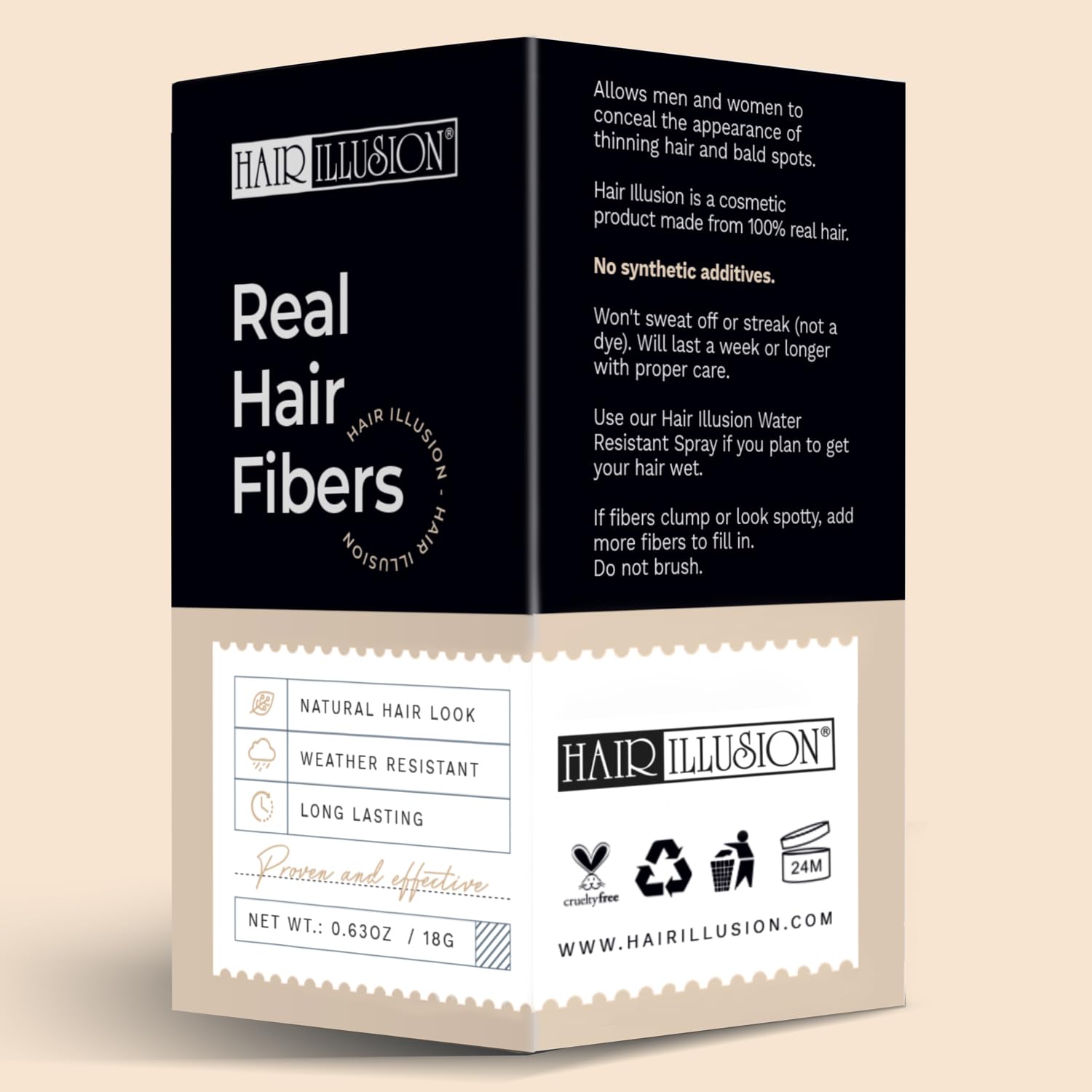 Hair Illusion Black Real Hair Fibers for Thinning Hair – 18g