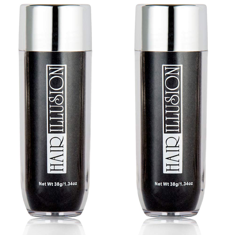 Hair Illusion Black Real Hair Fibers – 2-Pack (38g Each) for Thinning Hair – Natural, Non-Synthetic Coverage