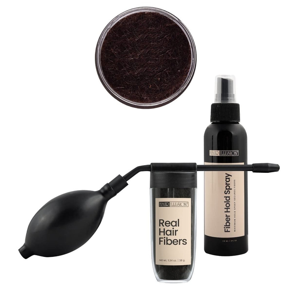 Hair Illusion Combo Kit – Hold Spray, 38g Hair Fibers, Applicator & Hairline Optimizer (Brown)