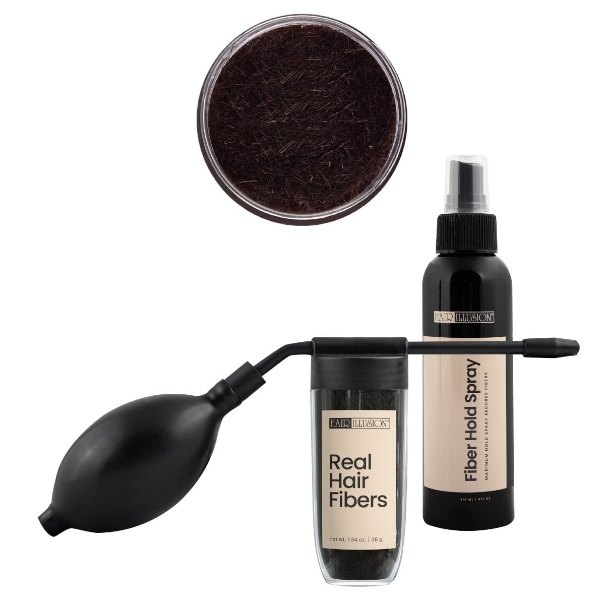Hair Illusion Combo Kit – Hold Spray, 38g Hair Fibers, Applicator & Hairline Optimizer (Brown)