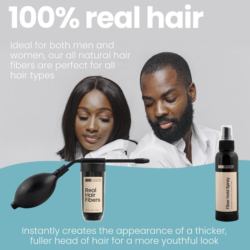 Hair Illusion Combo Kit – Hold Spray, 38g Hair Fibers, Applicator & Hairline Optimizer (Brown)
