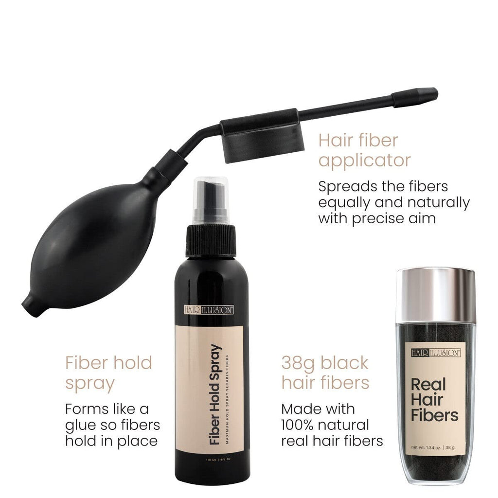 Hair Illusion Combo Kit – Hold Spray, 38g Hair Fibers, Applicator & Hairline Optimizer (Brown)