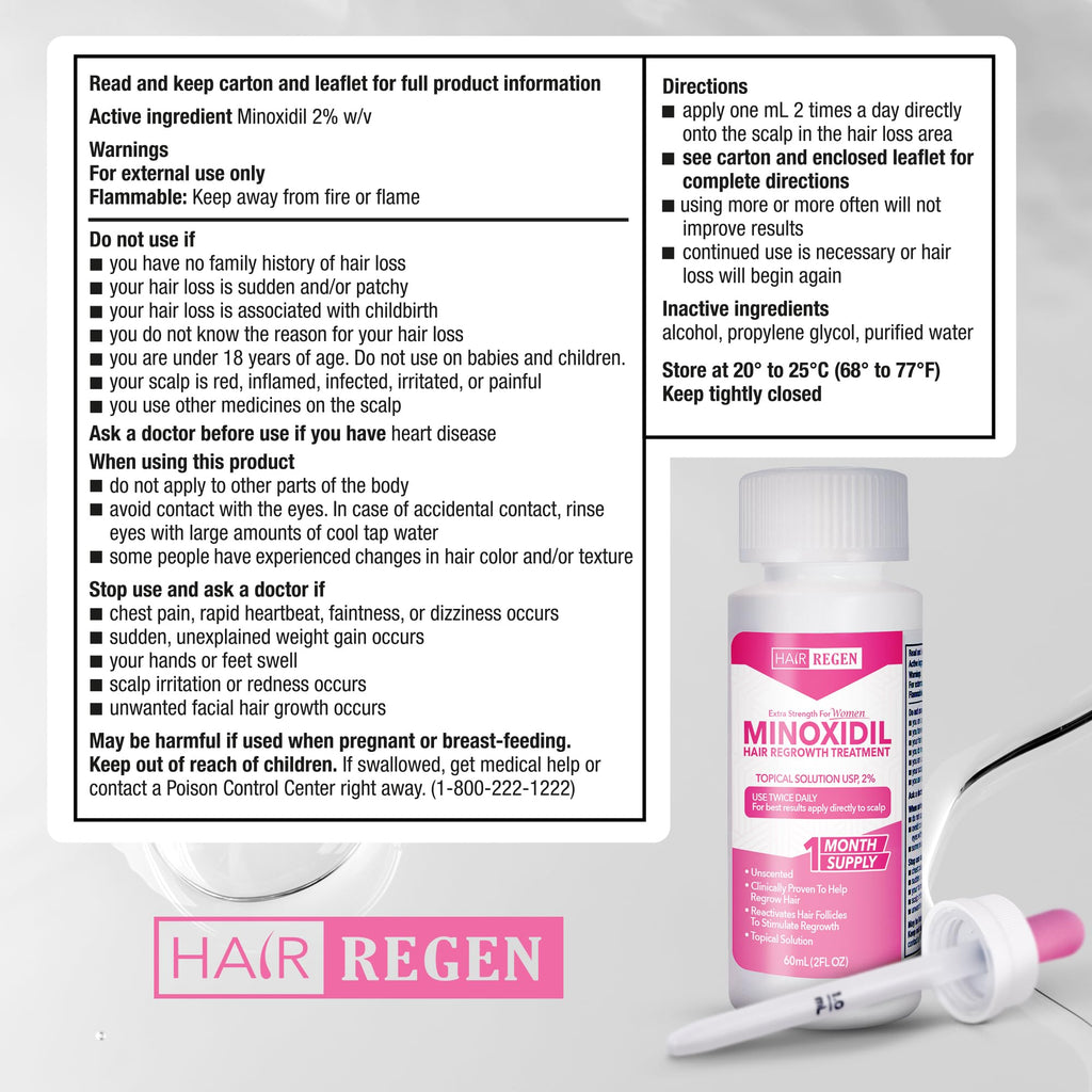 Hair Regen 2% Minoxidil for Women – Extra Strength Topical Solution (6 Pack)