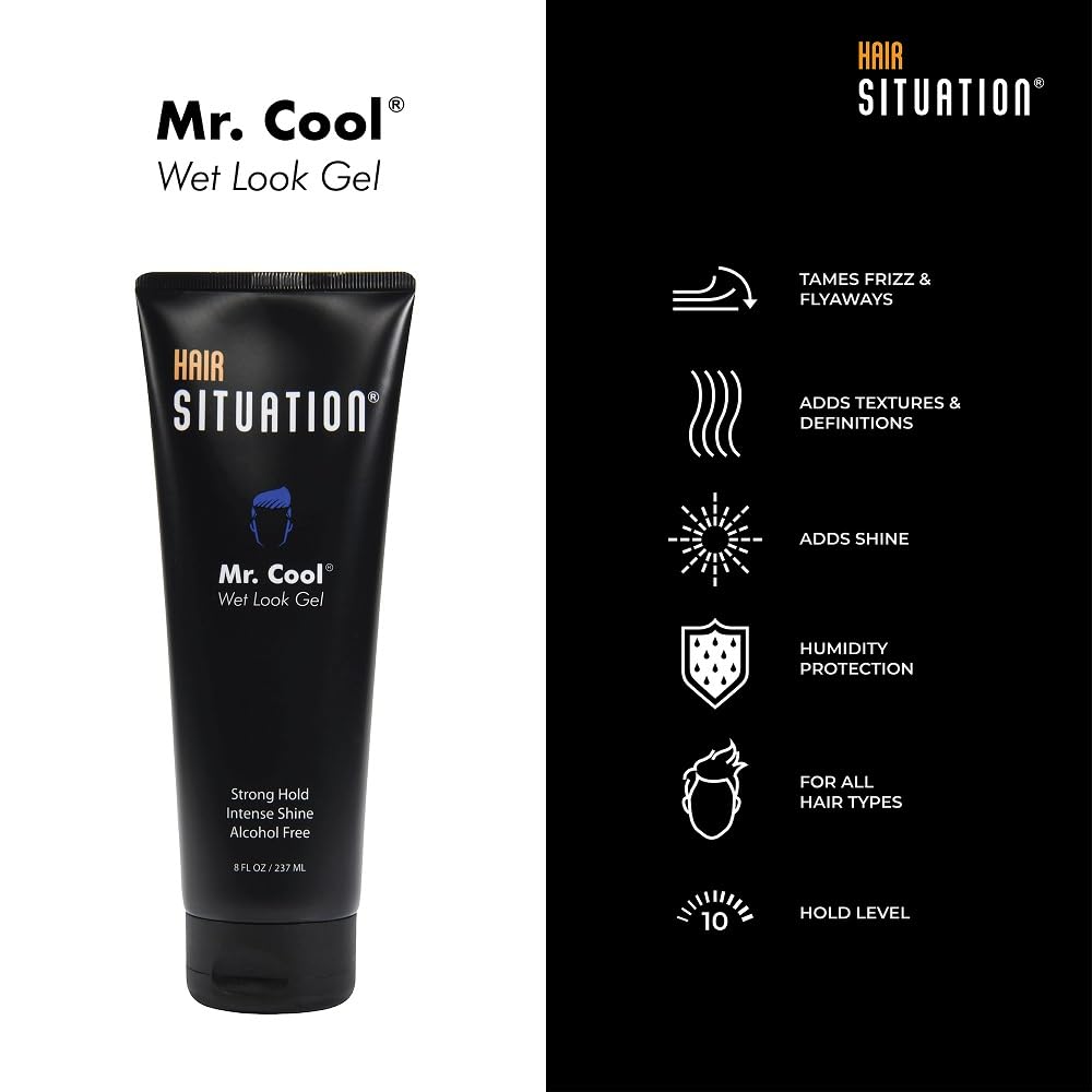 Hair Situation Mr. Cool Wet Look Gel – Strong Hold, High Shine, Alcohol-Free