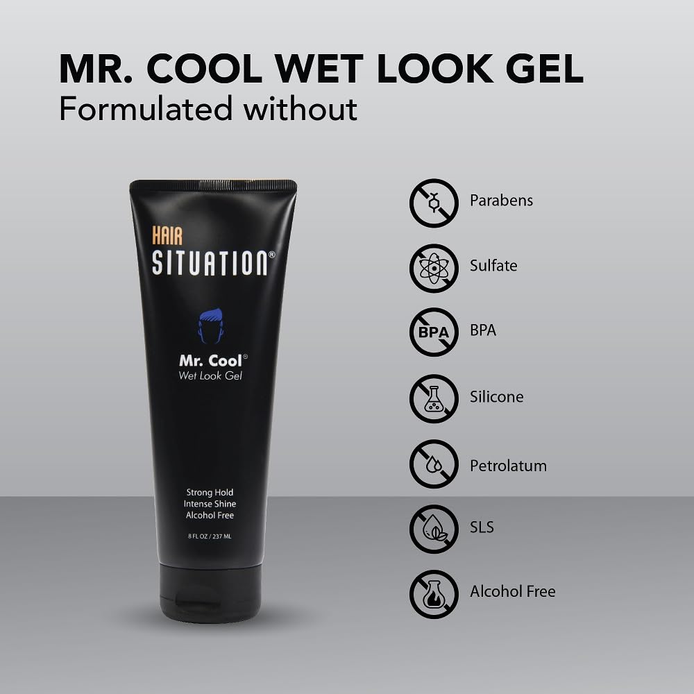 Hair Situation Mr. Cool Wet Look Gel – Strong Hold, High Shine, Alcohol-Free