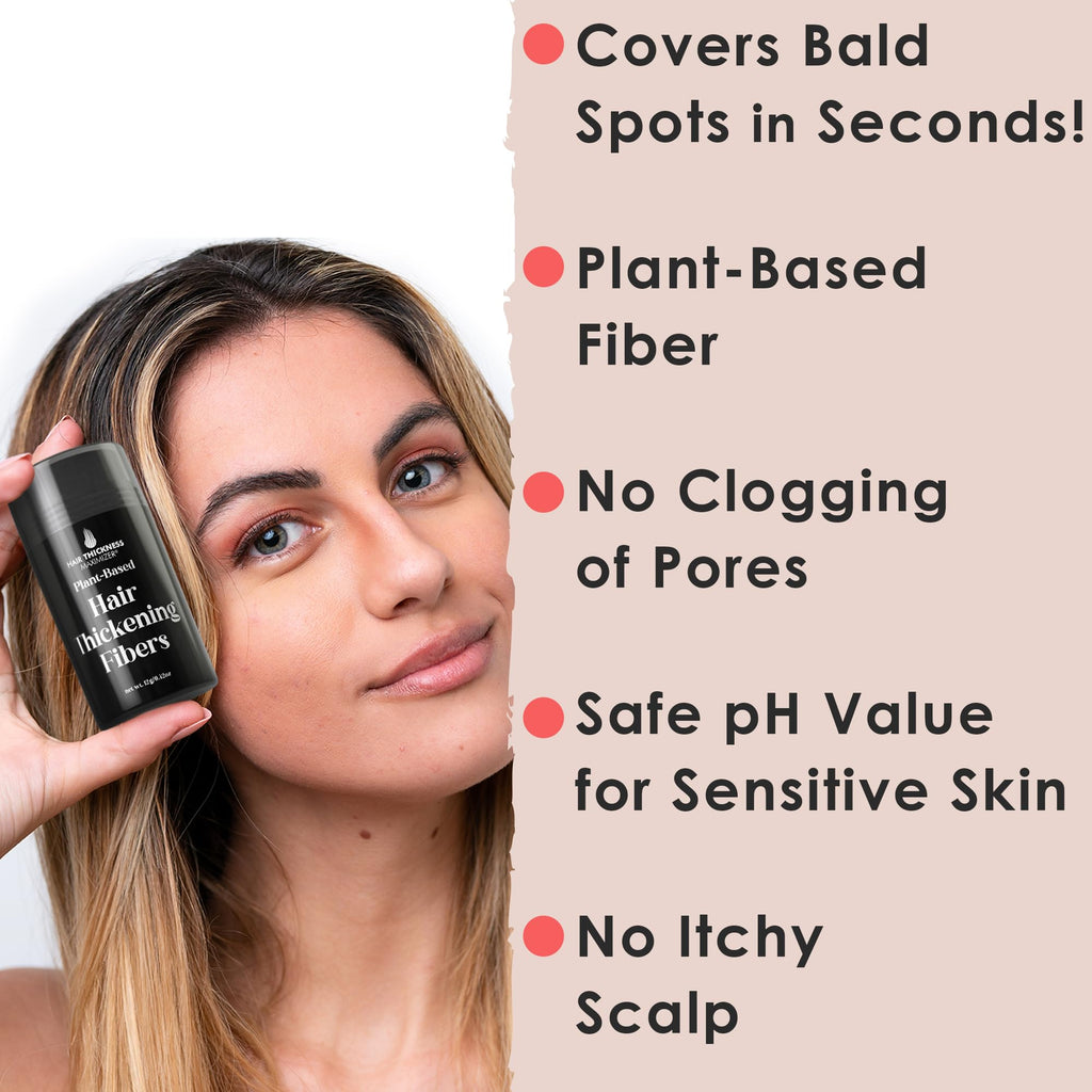 Hair Thickness Maximizer Hair Fibers for Thinning Hair — Plant-Based, Instant Coverage for Women & Men | Non-Itchy, Easy Washout (Medium Brown)