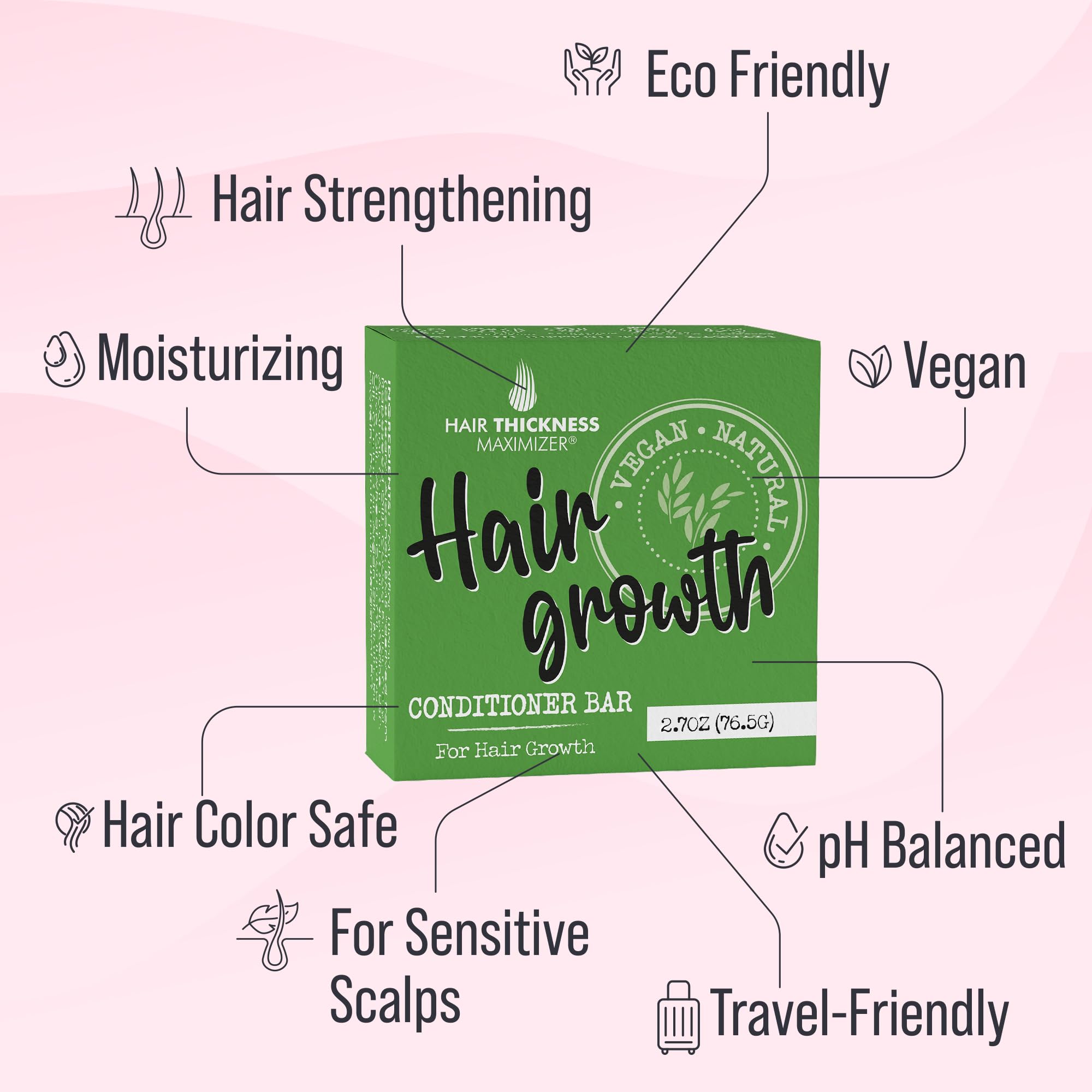 Hair Thickness Maximizer Conditioner Bar for Hair Growth – Eco-Friendly, Vegan, Color Safe, USA Made