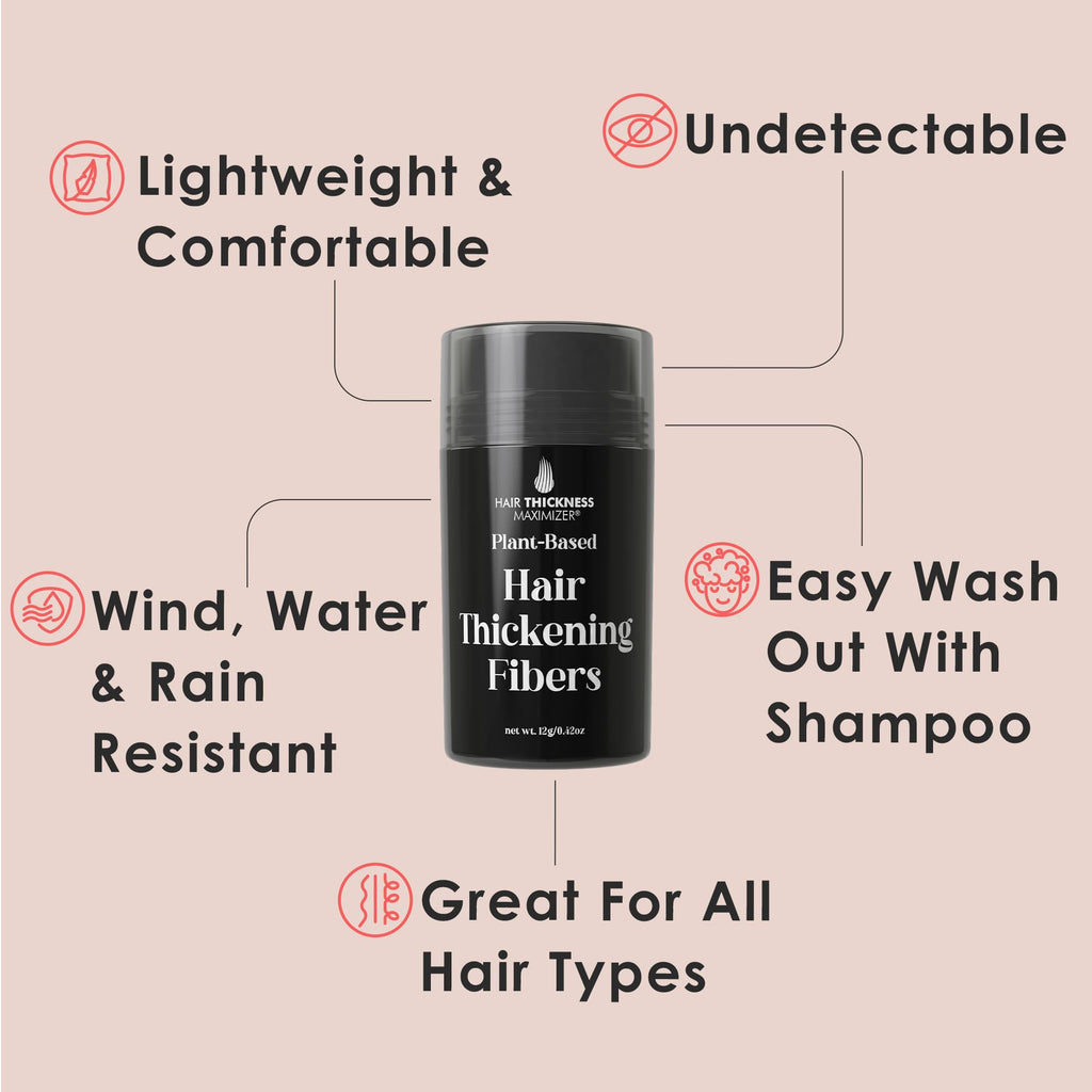 Hair Fibers for Thinning Hair – Hair Thickness Maximizer – Plant-Based, Non-Itchy, Easy Washout (Black)