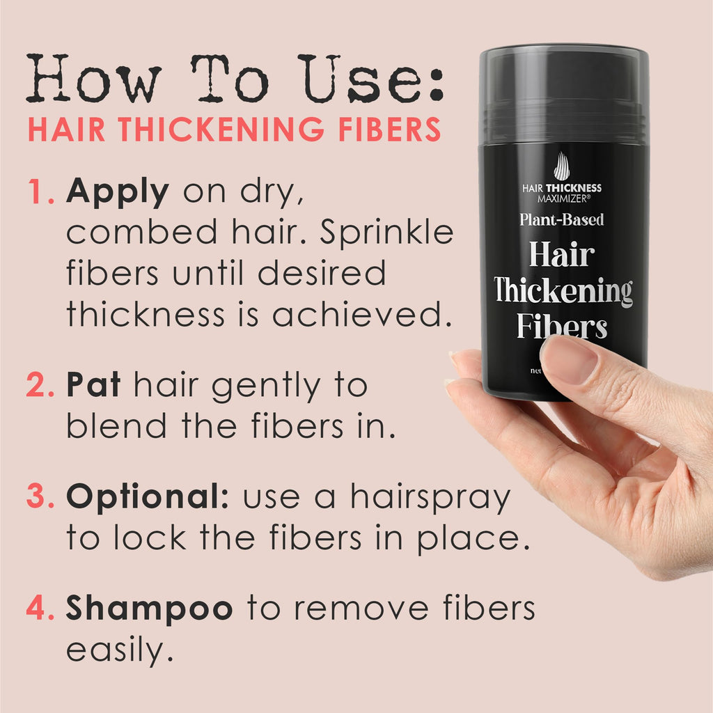 Hair Fibers for Thinning Hair – Hair Thickness Maximizer – Plant-Based, Non-Itchy, Easy Washout (Black)