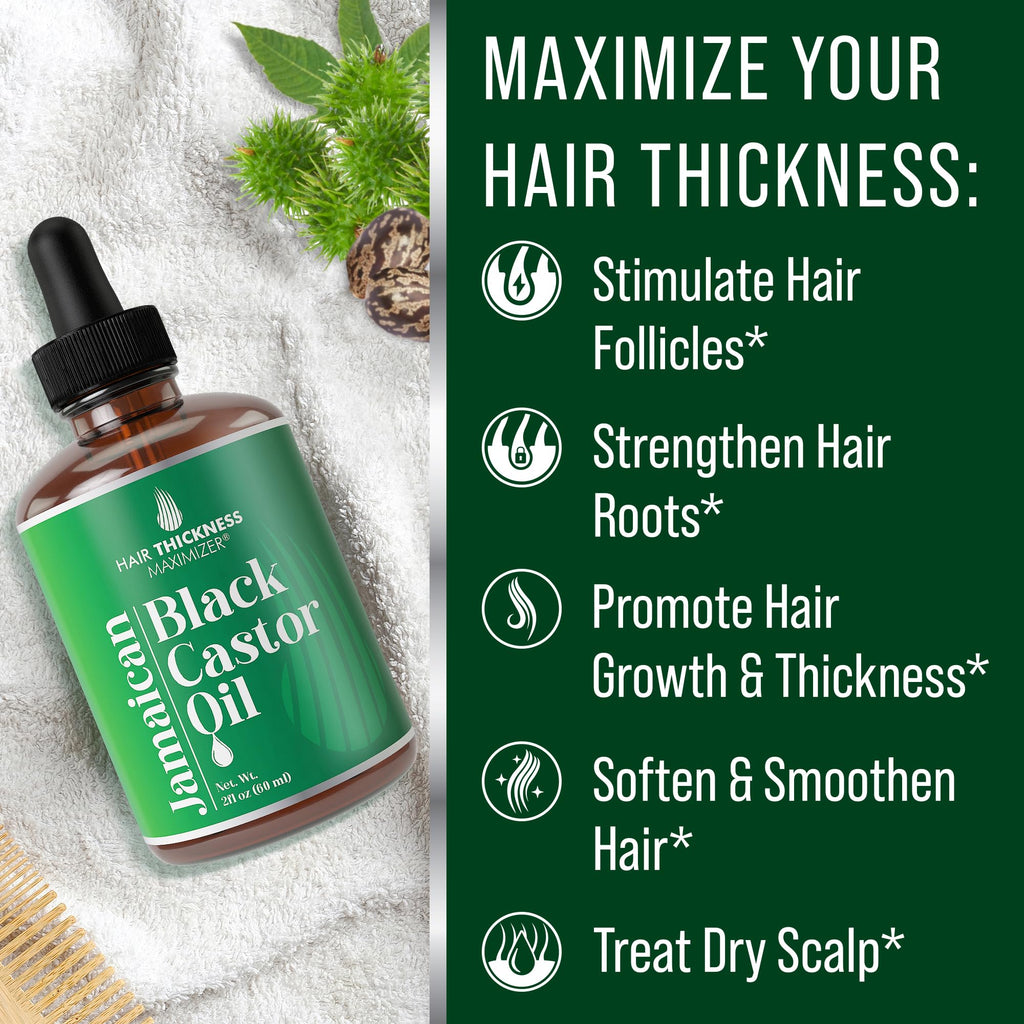 Hair Thickness Maximizer Jamaican Black Castor Oil for Hair Growth – Vegan & Unscented 2oz Serum (Pack of 2)