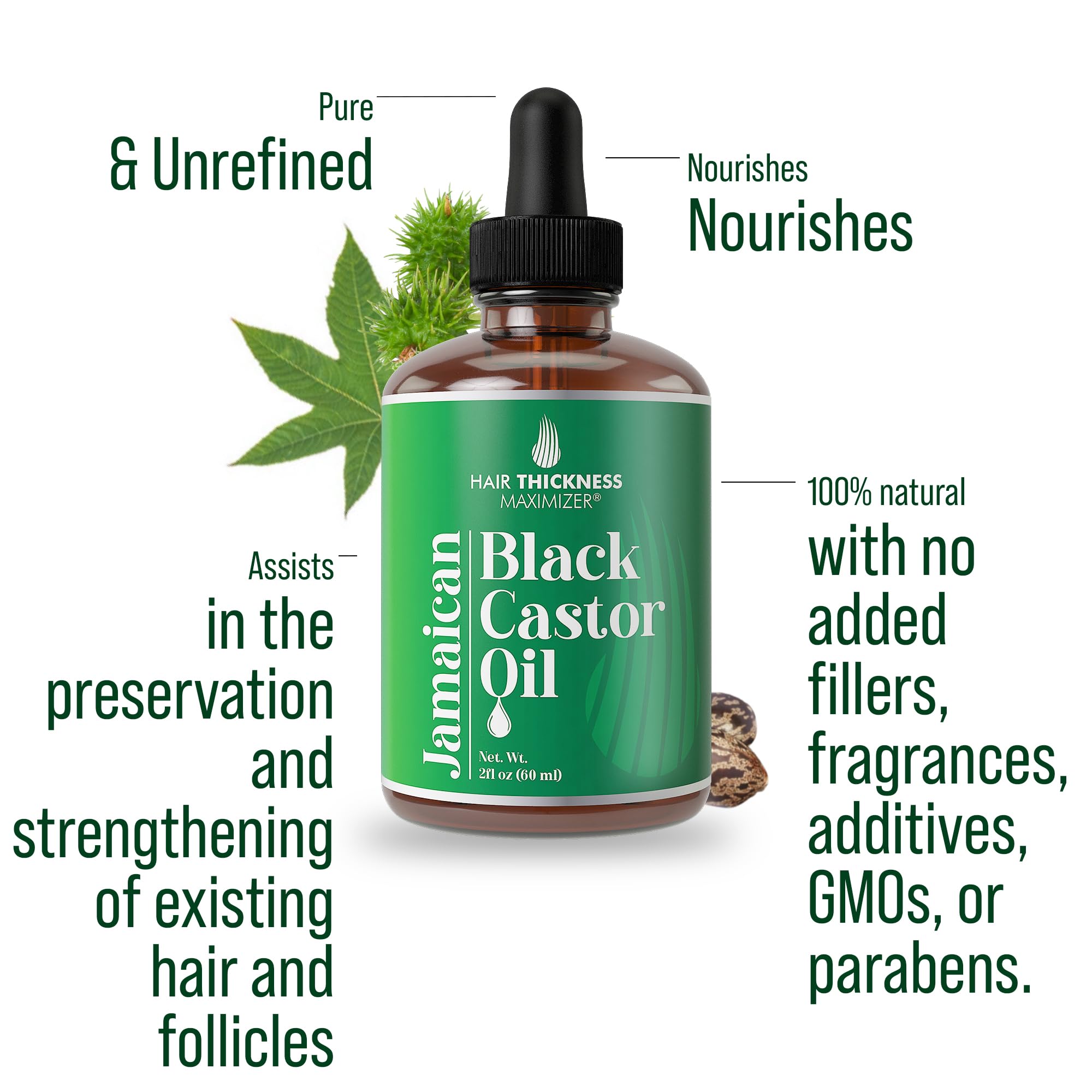 Hair Thickness Maximizer Jamaican Black Castor Oil for Hair Growth – Vegan & Unscented 2oz Serum (Pack of 2)